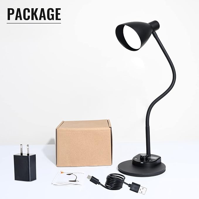 LED Desk Lamp, Desk Light with USB Charger, 3 Color Temperature and 20 Brightness Levels, Eye-Caring Metal Desk Light for Office and Bedroom, 10W, 1000 Lumens, Adapter Included (Black)