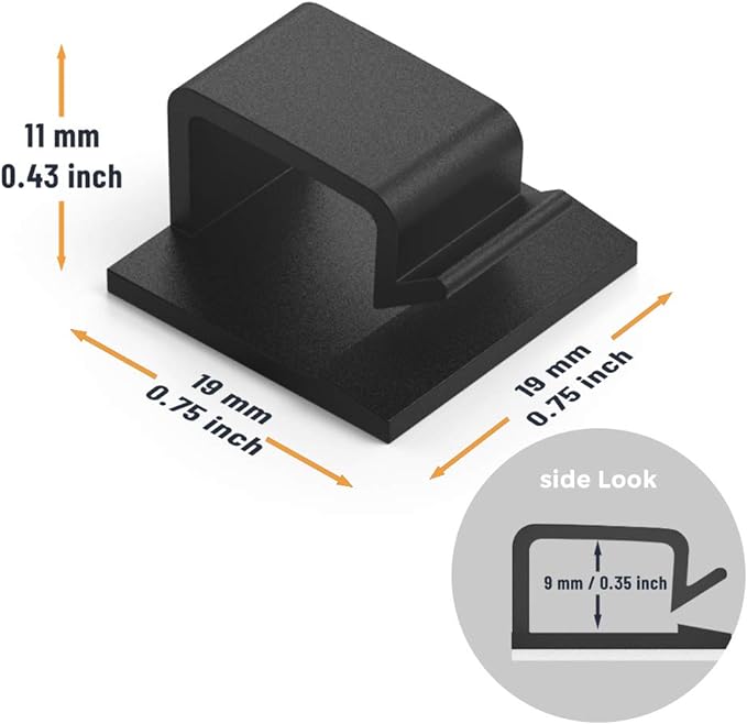 Cable Clips with Strong Self-Adhesive, XIAOXI R Shape Cable Management TV PC Wire Holder Sticky Tidy and Organizer Cord and Wires - 40 Pcs (Black)