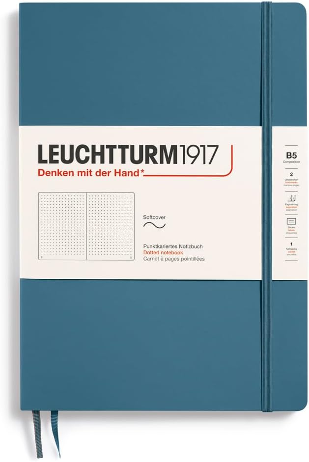 LEUCHTTURM1917 - Notebook Softcover Composition B5-123 Numbered Pages for Writing and Journaling (Dotted, Stone Blue)