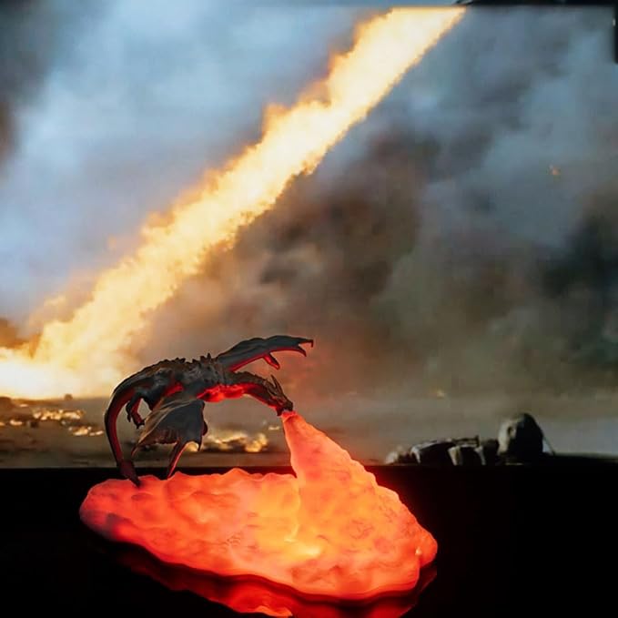 Ulalaza Fire Dragon lamp ice Dragon lamp 3D Printing Night lamp Moon lamp with USB Gift Suitable for Decorating Bedroom