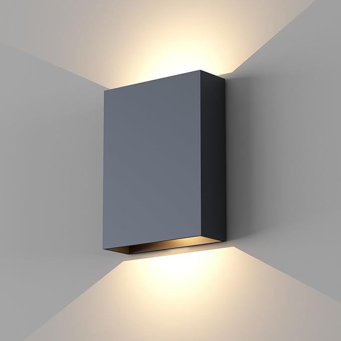 Up and Down Wall Lights for Bedroom LED Wall Lights, 6.3'' Mordern Porch Light, IP65 Waterproof Wall Lamp 10%-100% Dimmable, 120-277V, 15.5W 3000K CRI90+ (Black)