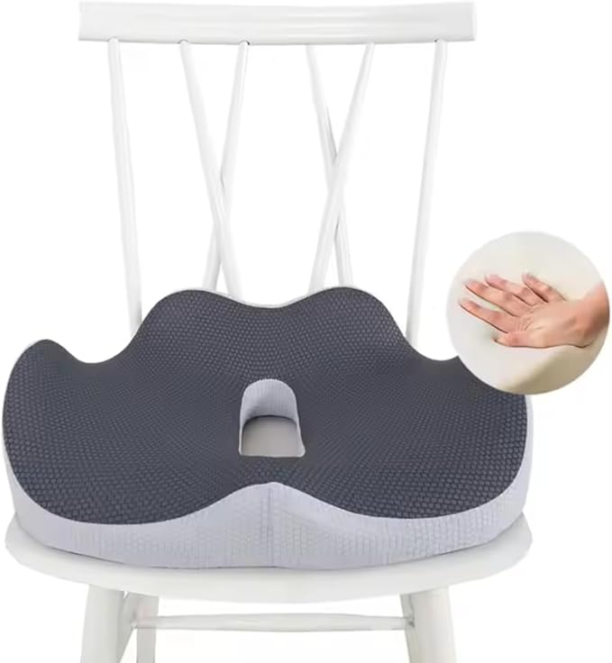 Ergonomic Seat Cushion for Office Chair - Memory Foam Coccyx Cushion for Tailbone, Sciatica & Back Pain Relief - Breathable Washable Cover, Non-Slip Base for Home, Office, Car, and Travel