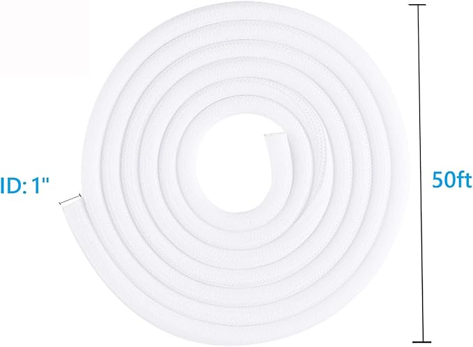 50ft 1 Inch White Cable Sleeve – Split Wire Loom Tubing Cord Protector – Flame Retardant Polyester Cable Management Wrap for Desk, TV, PC – Pet Chew Resistant & Easy to Cut