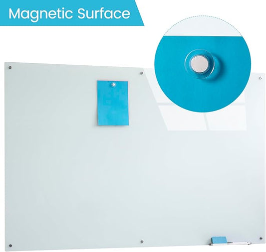 Glass Magnetic Dry-Erase Board -72"x48"Frameless Wall Mounted Glass Whiteboard for Wall, Large Frameless Magnetic White Board for Office, Home & School