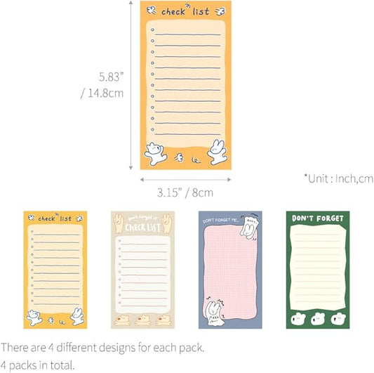 Monolike Memopad Happy and Lucky Petit Petit A SET - 4 Packs, 4 Different Designs, 80 Sheets Per Pad, Total 320 Sheets, Note pads, Writing pads, 80x148mm