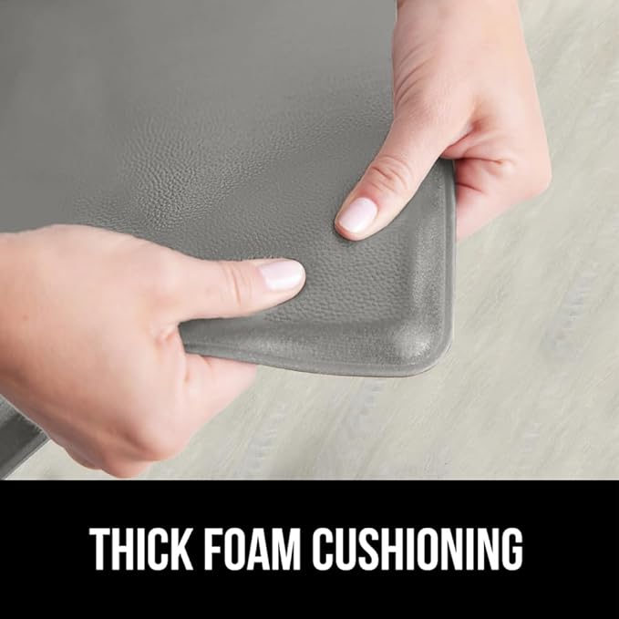 GORILLA GRIP 2 Pack Comfortable Cushioned Kitchen Mats for Floor, 17x29 + 17x59, Waterproof and Stain Resistant, 1/2 Inch Thick Soft Ergonomic Standing Desk Anti Fatigue Mat, Foam Supports Feet, Gray