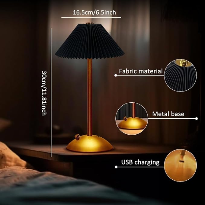 Portable LED Table Lamp with Touch Sensor, 3 Color Touch Control Rechargeable Lamp,3-Levels Brightness Metal Desk Lamp, Night Light (Black)
