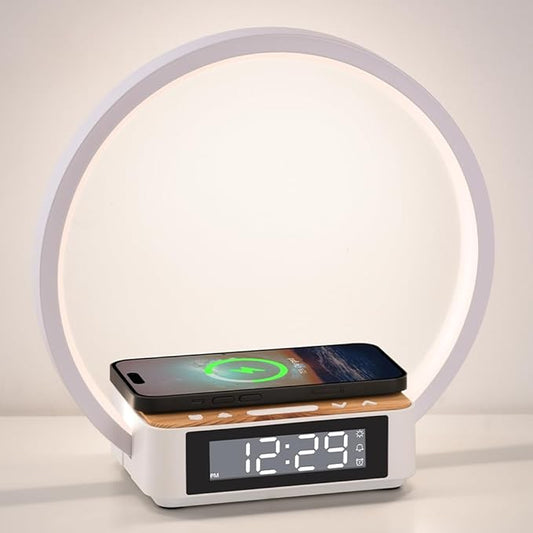 Alarm Clock,Table Lamp with Wireless Charging,Touch Bedside Lamp with 3 Brightness Levels,Snooze,Sunrize Wake-Up Light,Idea Gifts for Women,Men,Teens,Adults