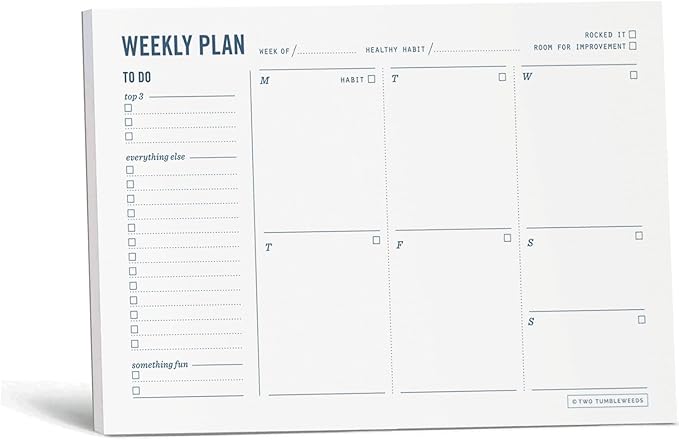 Weekly Planner Pad - Undated 6x9" Weekly To-Do List Notepad with Calendar and Task List, Perfect Desk Organizer for School & Work | 50 Tear Off Sheets