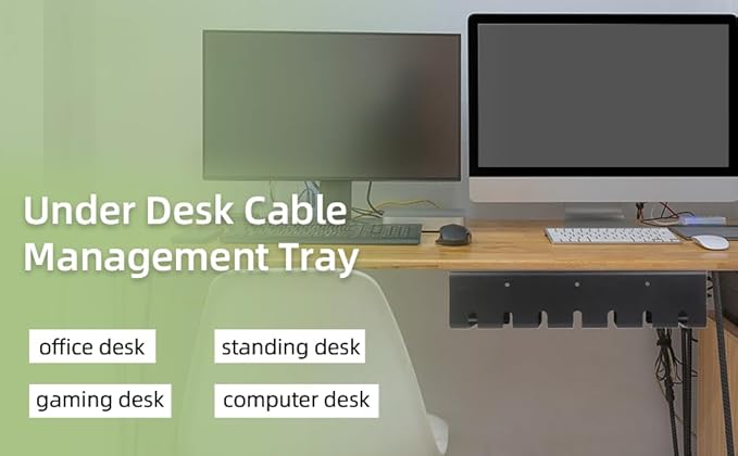 Metal Cable Management Under Desk for Office and Home, Cable Hider, Cord Organizer,Screw Installation Cord Organizer for Desk, with Various Accessories (Black 1 Pack)