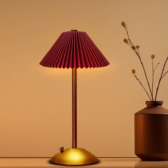 Portable LED Table Lamp with Touch Sensor, 3 Color Touch Control Rechargeable Lamp,3-Levels Brightness Metal Desk Lamp, Night Light, Bedside Lamp,Dining Room Lamp (Red)