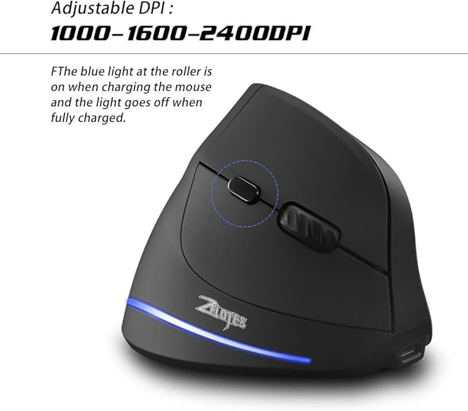 Zeerkeer Vertical Gaming Mouse Vertical Ergonomic Mouse with Adjustable DPI for Gamer/PC/Laptop/Desktop (Wireless)