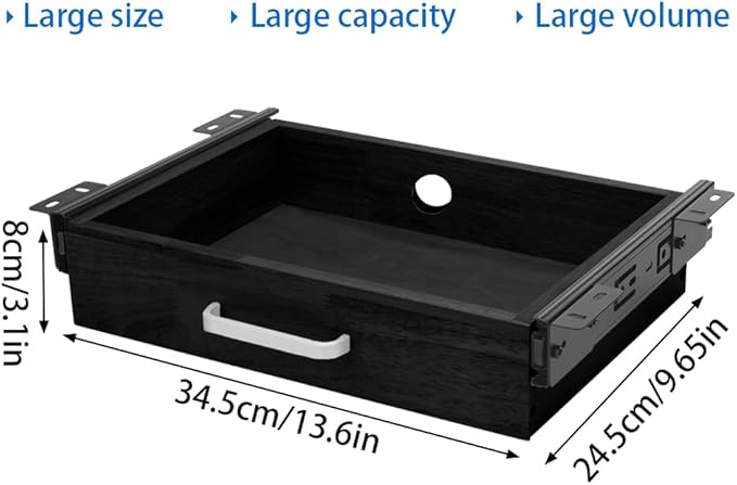 Upgrade Wood Under Desk Mounted Sliding Pull-out Drawer, Ball-Bearing Slides Under Desk Drawer Storage Organizer, Hanging Drawers for Desk, Hidden Desktop Organizer for Office Desks, Tables - Black