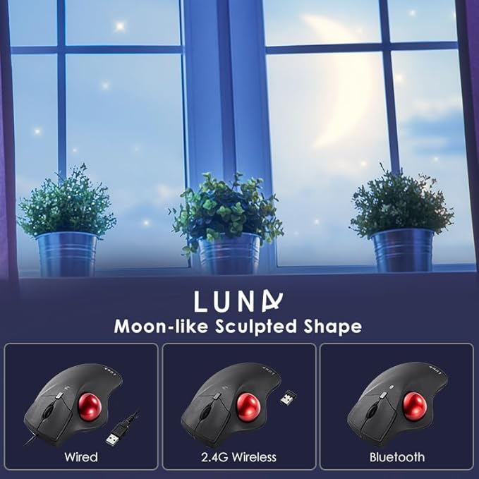 SANWA Bluetooth Wireless Ergonomic Trackball Mouse, Optical Rollerball Mice, Programmable Silent Buttons, 40mm Trackball, 600/800/1200/1600 DPI, Compatible with MacBook, Laptop, Windows, macOS