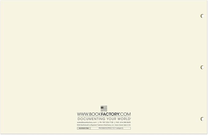 BookFactory Ledger Pad/Large 5 Column Accounting Ledger Columnar (Five Columns) Pads - 17'' x 11'', 50 Pages, Notepad Landscape Format (PAD-050-CLCPD3(17x11-Ledger-5)-AX)