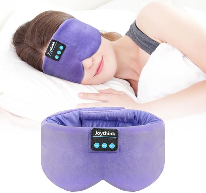 Joythink Sleep Headphones Bluetooth Sleep Mask Silk Headband Earphones Bluetooth Eye Mask for Sleeping On Side Blackout Soft Sleep Earphones Music Kids Children Eye Cover Purple