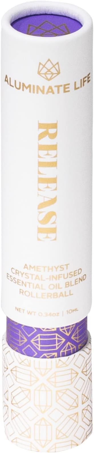Essential Oil Rollerballs, .34 OZ, Release - Amethyst Crystal Infused - Scent of Lavender, Bergamot, & Frankincense - Aromatherapy Roll On Oils, Skin Care, Massage