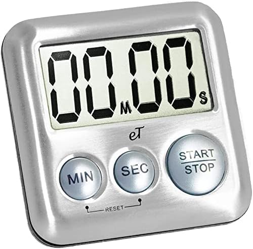 Elegant Digital Kitchen Timer Stainless Steel - Silver - Strong Magnetic Back - Kickstand - Loud Alarm - Large Display - Auto Memory - Auto Shut-Off - Model eT-26 (Silver 6-Pack) by eTradewinds