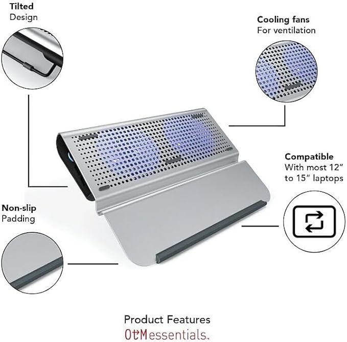 OTM Essentials Aluminum Large Laptop Riser Stand for 12"-15" Laptops, 15.5" x 11.5", Gray (OB-A2C)