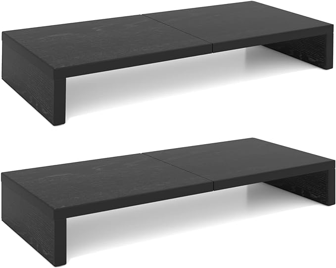 TEAMIX 2 Pack Monitor Stand Riser-20 inch, Black Desktop Stand for PC/TV/Laptop/Printer, Keyboard Shelf Organizer Wood Monitor Riser with Storage