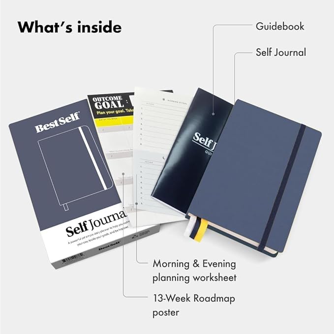 BestSelf 13-Week Self Journal & Goal Planner – Undated Daily ADHD-Friendly Journal for Men & Women | Productivity, Gratitude, Reflection & Habit Tracker | 2025 Life Organizer with Prompts, Distance Navy