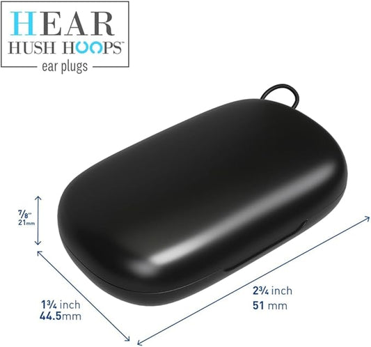 Hush Hoops Ear Plugs, Reusable Soft Silicone Plugs with Horseshoe Shape for Comfort, Designed for Sleep and Loud Noises, 17dB (NRR) Noise Reduction Rating, Black, 1 Pair with Portable Travel Case