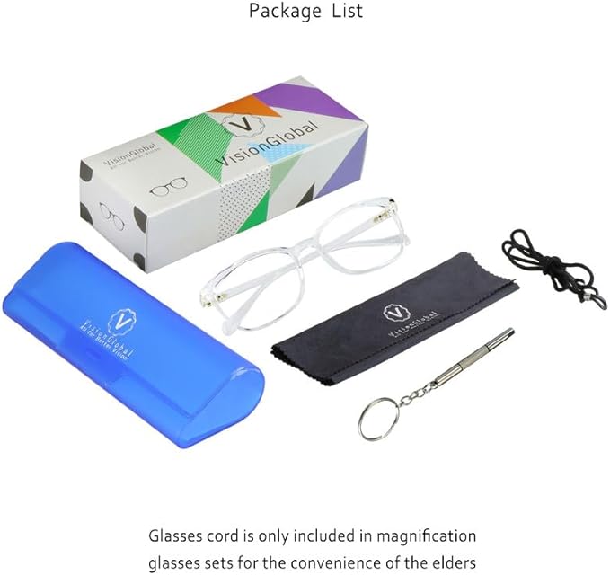 VisionGlobal Blue Light Blocking Glasses for Women, Anti Eyestrain, Computer Reading, TV Glasses, Stylish Square Frame, Anti Glare(Clear,+0.50 Magnification)