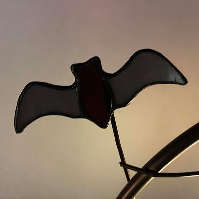 Bieye L10938 Spooky Graveyard Tiffany Style Stained Glass Birdhouse Table Lamp for Halloween Decor (21-inch High, Bat Nest)