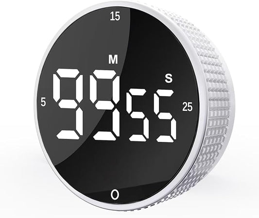 Upgrade Digital Kitchen Timer - Magnetic Countdown Countup Visual Pomodoro Timer with Large LED Display, 3-Preset Times (5, 15, 25), 3 Volume Levels, Ideal for Cooking, Baking and Fitness (1, White)