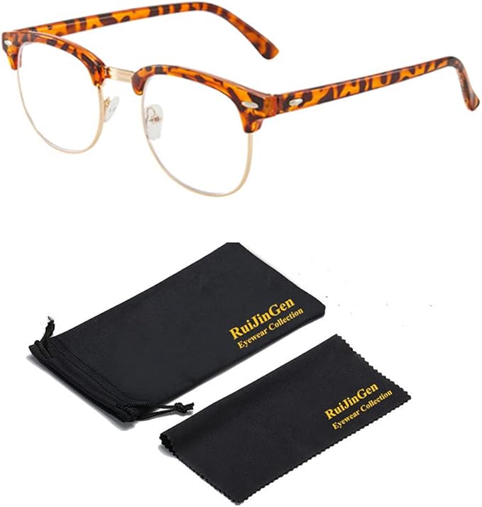 Half frame Retro Semi Rimless Clear Lens Glasses Blue Blocking Eyewear For Men Women 2 Pack