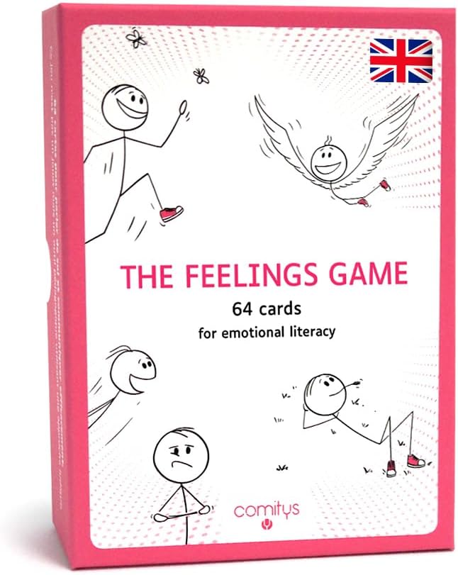 Comitys - The Feelings Game | 64 flashcards for Emotional Literacy | Non-Violent Communication Teaching Tool | 177 Feelings States to Discover