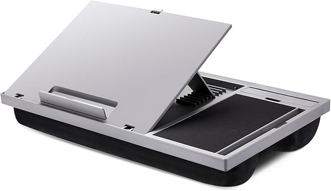 LORYERGO Adjustable Laptop Desk with Cushion, Mouse Pad & Cellphone Slot - Laptop Stand for Bed & Couch, Riser for Home & Office (Grey)