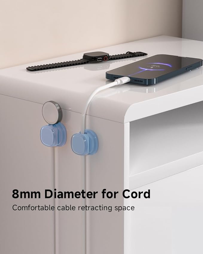 9 Pack Cord Organizer, Spring Cable Management, Adhesive Cute Cable Holder Clips, Phone Charger Wire Keeper for Desk Nightstand Car Office (9-Pack Blue)