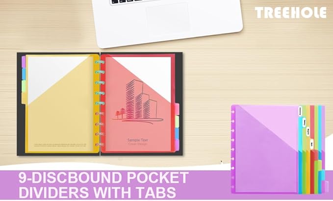 9 -Discbound Pocket Divider with 8 Tabs, 2 Set 7" X9.25 Inches Tul Notbook Binder Divider Folder Dis Planner Inserts for for Document Discbound System, Office Home School(16Pcs