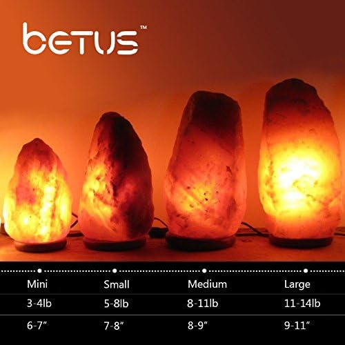 Betus [Natural Crystal Himalaya Salt Lamp Hand Carved on Wood Base with Dimmable Cord and Light Bulb - 8 to 9 Inches Height, 8 to 11 Pounds