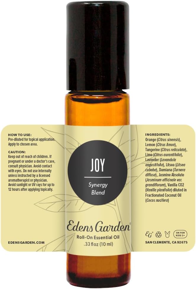 Edens Garden Joy Essential Oil Roll-On Blend- 100% Pure Premium Grade, Natural, Therapeutic, Aromatherapy, Kid & Skin Safe, The Best for Gifts, Comfort, Relaxation Pre-Diluted 10 ml (.33 fl oz)
