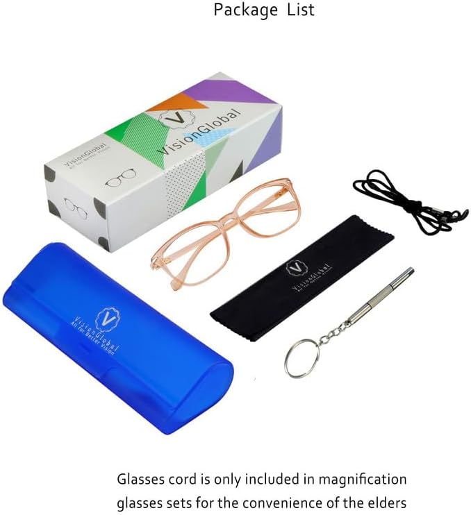 VisionGlobal Blue Light Blocking Glasses for Women/Men, Anti Eyestrain, Computer Reading, TV Glasses, Stylish Square Frame, Anti Glare(Champagne,+1.00 Magnification)