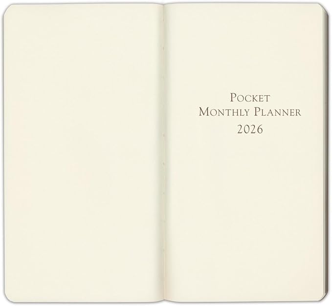 Gallery Leather Pocket Monthly Planner 2025-2026, Elegantly Bound Calendar Planner and Notebook with Stylish Gold-Gilded Page Edges, 18 Months - Acadia Plum - 6x3.25"