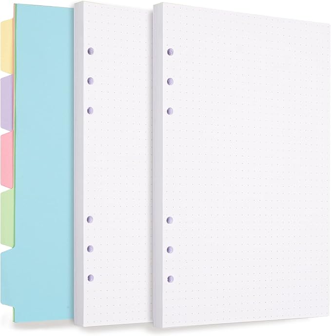 A5 Refill Paper, Dotted Paper Planner Inserts for A5 Binder Budget Planner Journals Notebook, 6 Ring Loose Leaf Dotted Paper with Binder Dividers, 240 Pages (A5, Dotted Paper)
