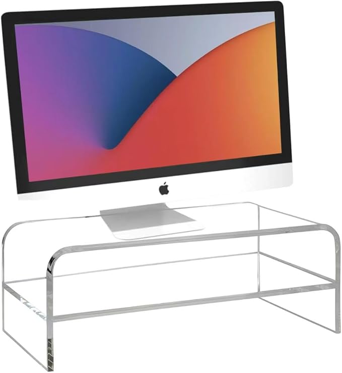Acrylic Monitor Stand, 2 Tier Computer Monitor Stand Riser,16 inch Acrylic Computer Monitor Stand Riser for iMac, PC, Desktop, Laptop, TV Screen with Extra Storage Space Home Office