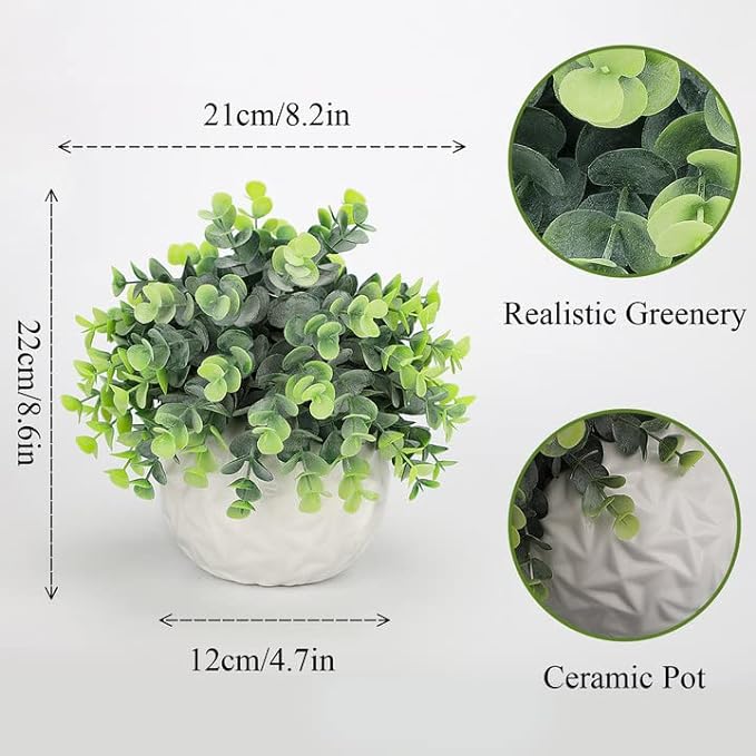 Hopewood Fake Plants Indoor Small Artificial Eucalyptus Plants in White Pots for Bedroom Home Decor Faux Plants Decor