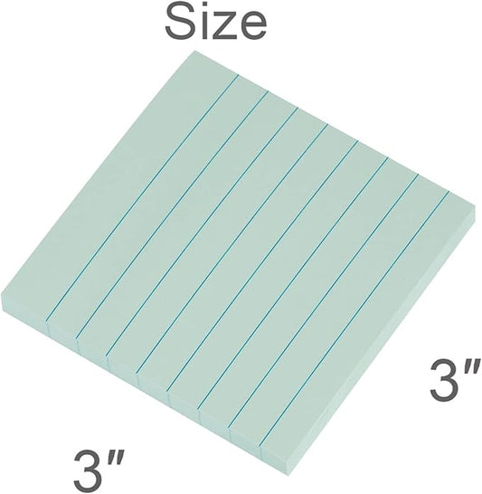 Vanpad Lined Sticky Notes 3x3 Inches, Grayish Green Ruled Self-Stick Pads, Easy to Post for Home, Office, Notebook, 8 Pads/Pack