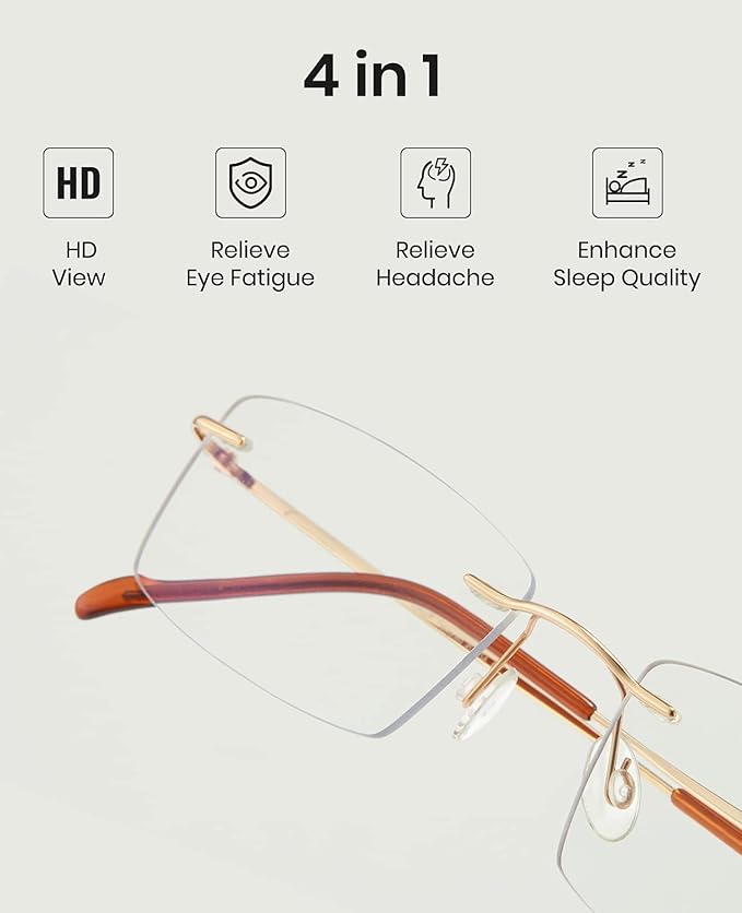 Cyxus Titanium Blue Light Glasses for Men Blue Light Blocking Eyewear Ultra Light Anti Eye Strain Rimless Eyeglasses Reduce Headache