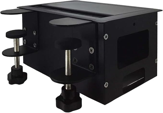 Aluminum Cable Management Box Under Desk No-Drill - Flip-Top Cable Organizer with Dustproof Brush, Clamp-On Small Cable/Cord Management Tray Black for Home Office Standing Desk