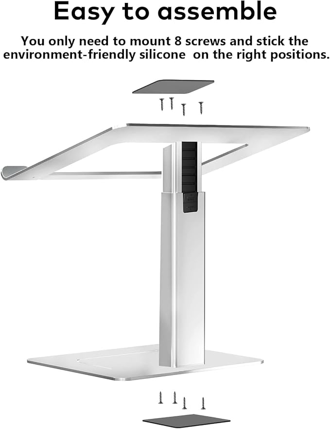 Laptop Stand for Desk, Ergonomic Aluminum Laptop Stand Adjustable Height from 7-15", Sitting and Standing Laptop Riser for 10-17" Notebook (Silver)