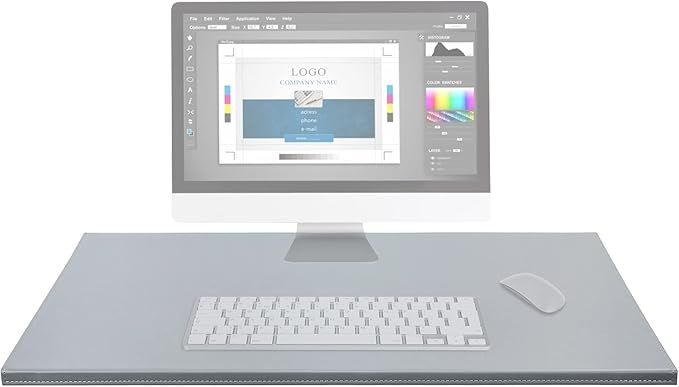 AKOZLIN 35.4"x 18.9" Soft PU Leather Surface Office Desk Mouse Mat Anti-Push Pad with Full Grip Fixation Lip Table Blotter Edge-Locked Protector Grey