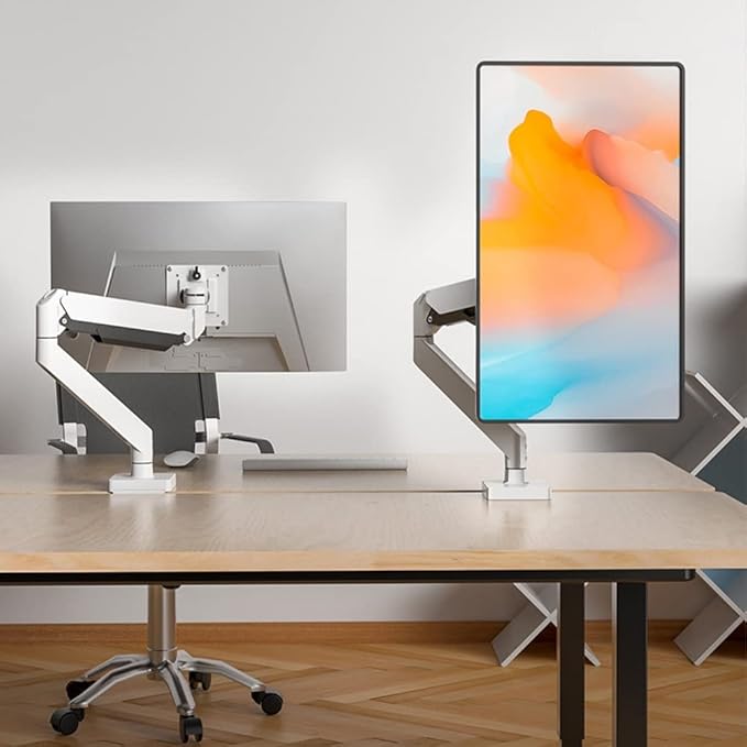 White Ultrawide Single Monitor Arm Heavy Duty Desk Mount Computer Stand for 17 to 45 inch Adjustable Gas Spring Bracket, Screen up to 30lbs with VESA max 100x100mm M7P