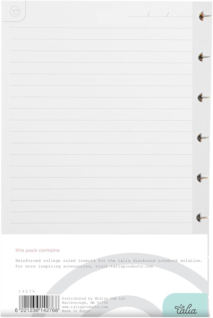 Talia Discbound Notebook Refills (Reinforced College Ruled, Junior (5.5in x 8.5in))