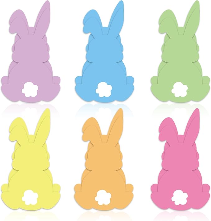 24 Pack Easter Bunny Sticky Note Pastel Rabbit Sticky Notepad 6 Colors Adhesive Memo Pad for Classroom Spring Party Decor Supplies, 480 Sheets