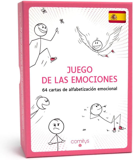 Comitys - The Feelings Game | 64 flashcards for Emotional Literacy | Non-Violent Communication Teaching Tool | 177 Feelings States to Discover (Spanish)